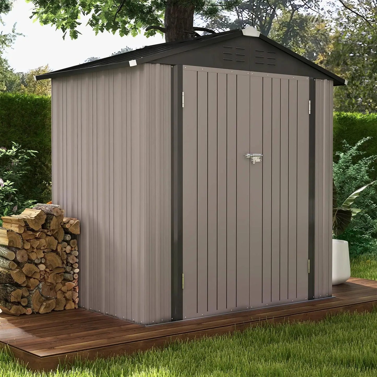 Outdoor Storage Shed With Sloping Roof And Double Lockable Door