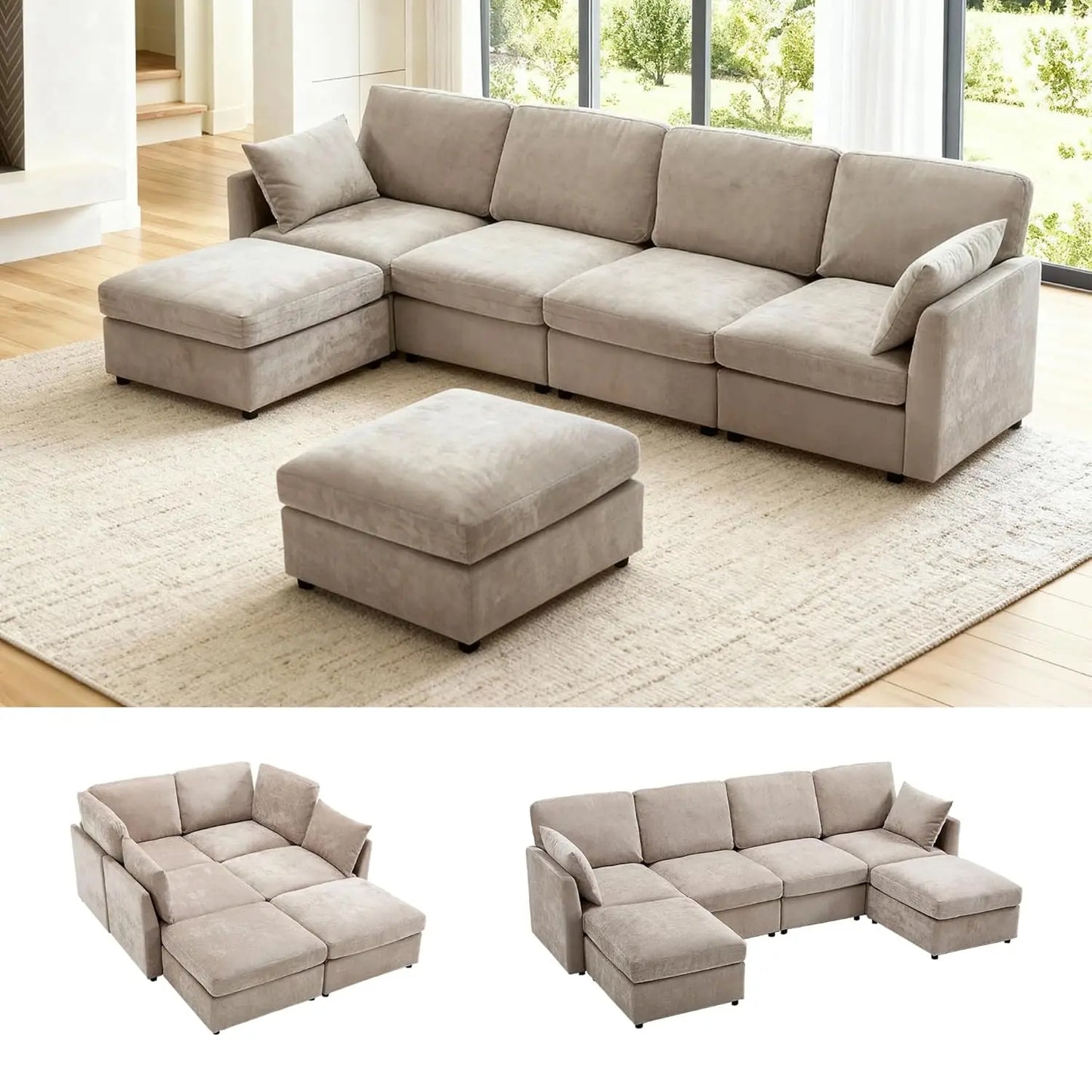 Modular U Shape Sectional Sofa With Chenille Cushions For Living Room
