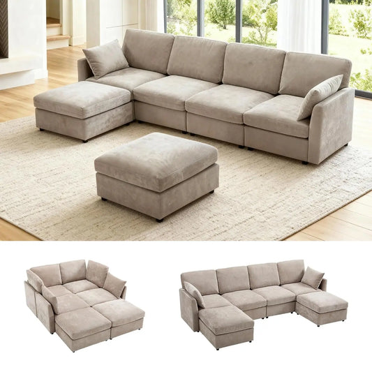 Modular U Shape Sectional Sofa With Chenille Cushions For Living Room