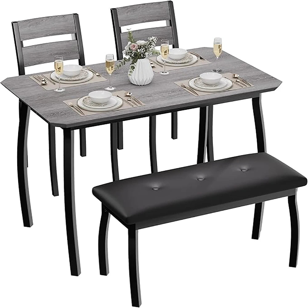 HiMISS Dining Table Set With Chamfer Wood And Metal Legs