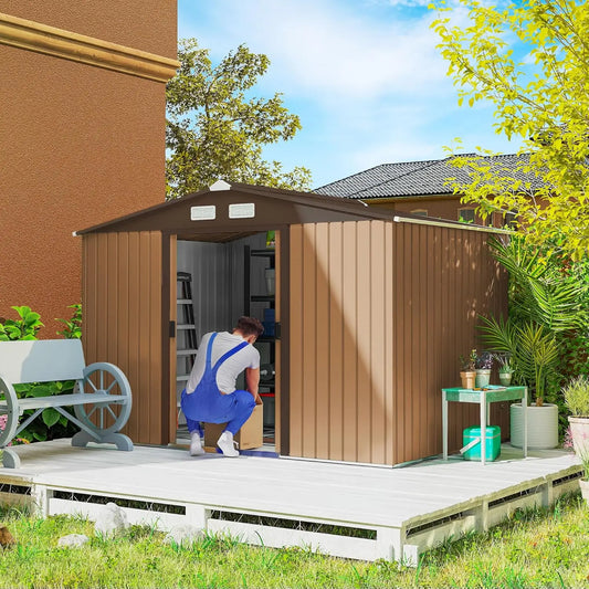 GELU Metal Storage Shed With Foundation Kit And Lockable Doors