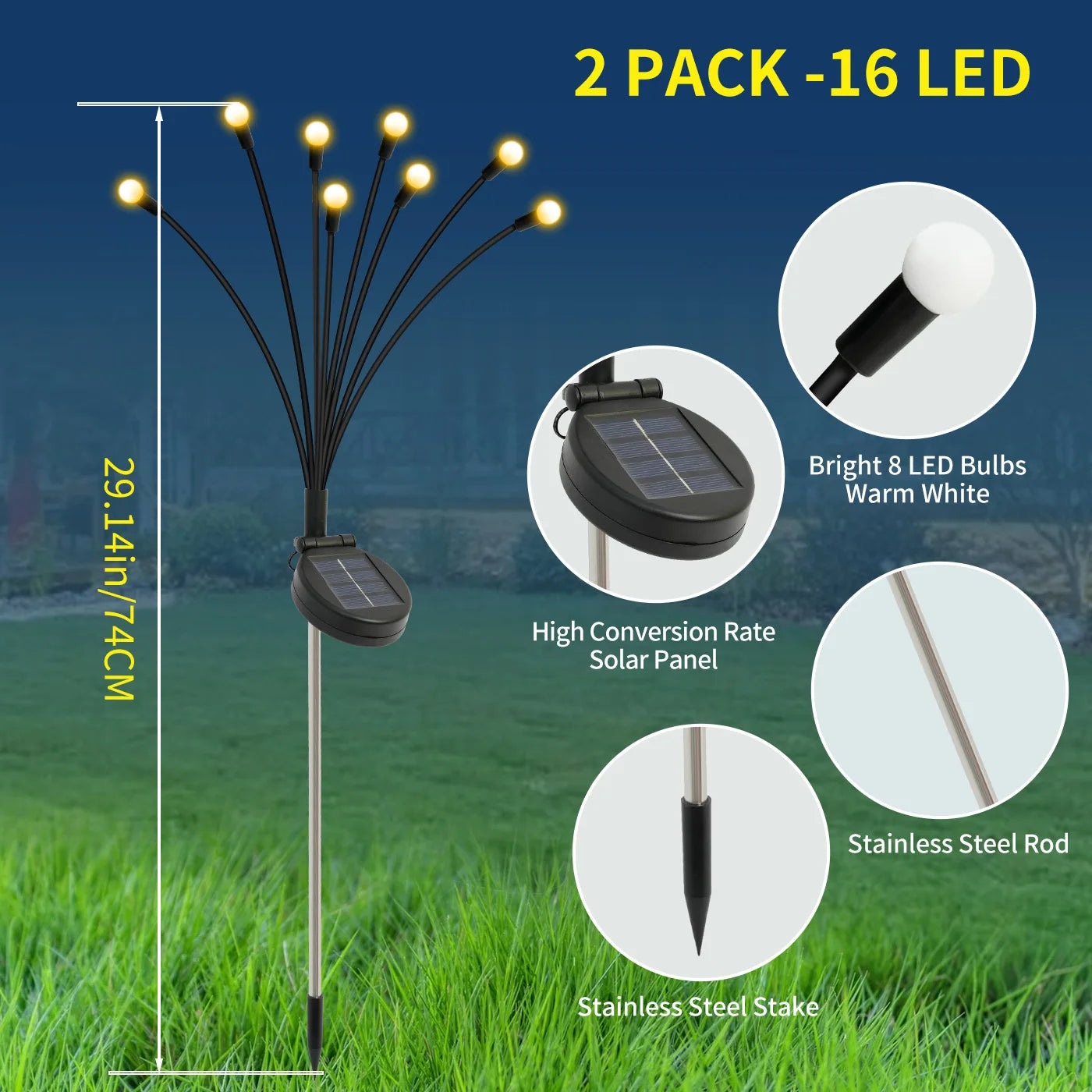 8 Head Solar Firefly Lights Outdoor LED Garden Decor Waterproof