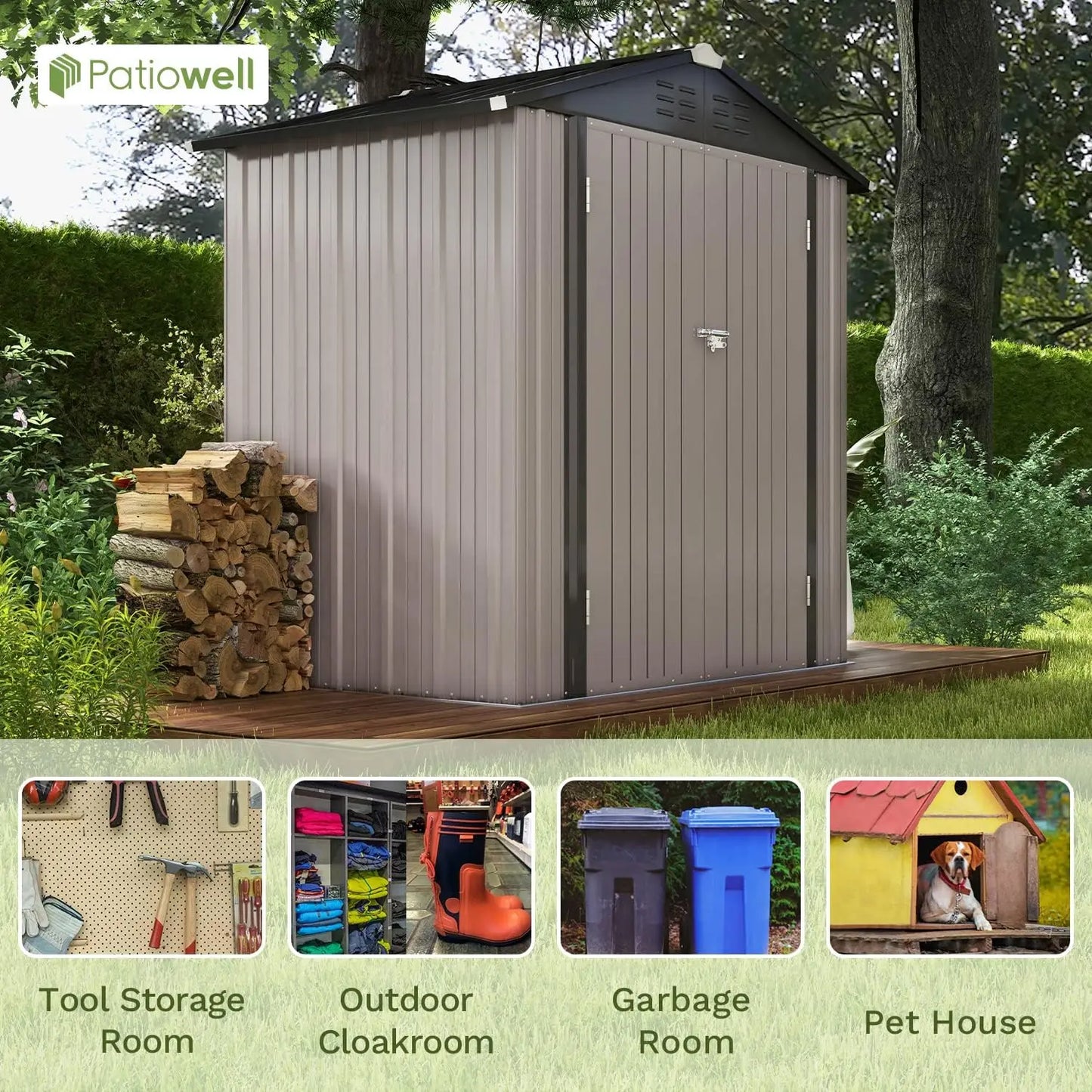 Outdoor Storage Shed With Sloping Roof And Double Lockable Door