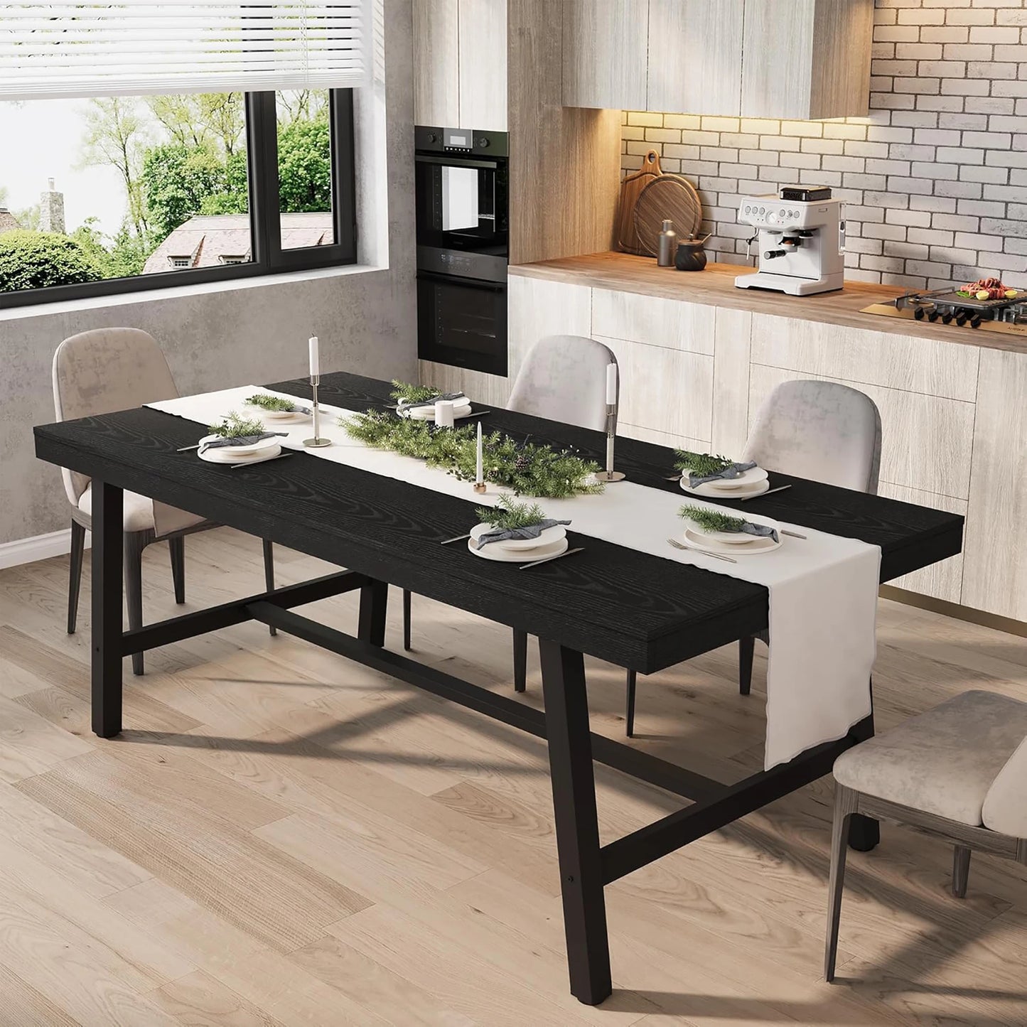 HiMISS Industrial Dining Table With Wood Frame For Modern Kitchen