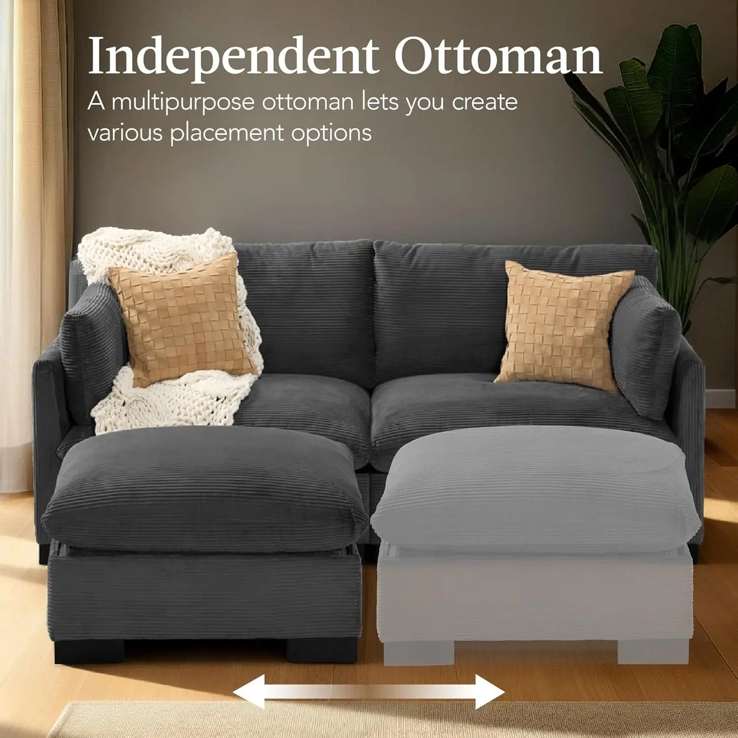 Modern Corduroy Loveseat With Removable Cover And Solid Wood Frame