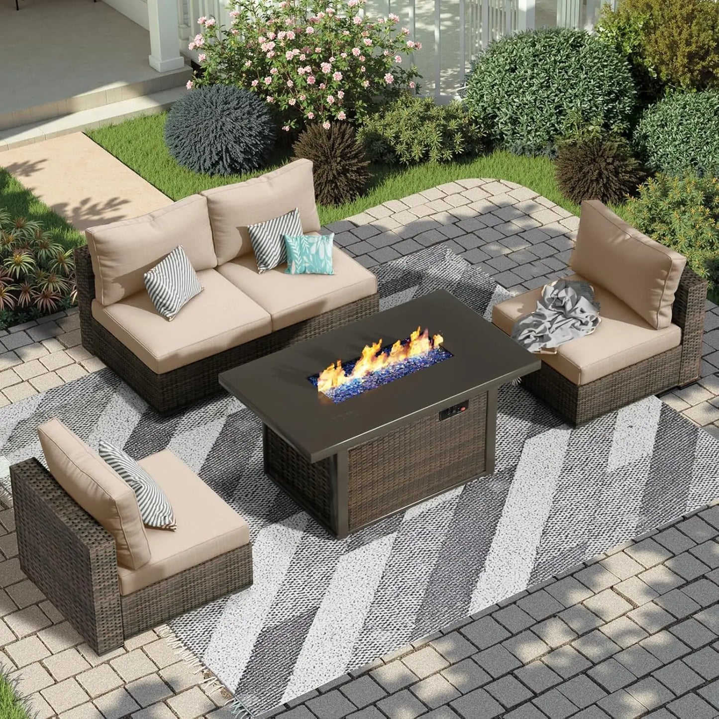 Outdoor Patio Furniture Set With Fire Pit Table And Sectional