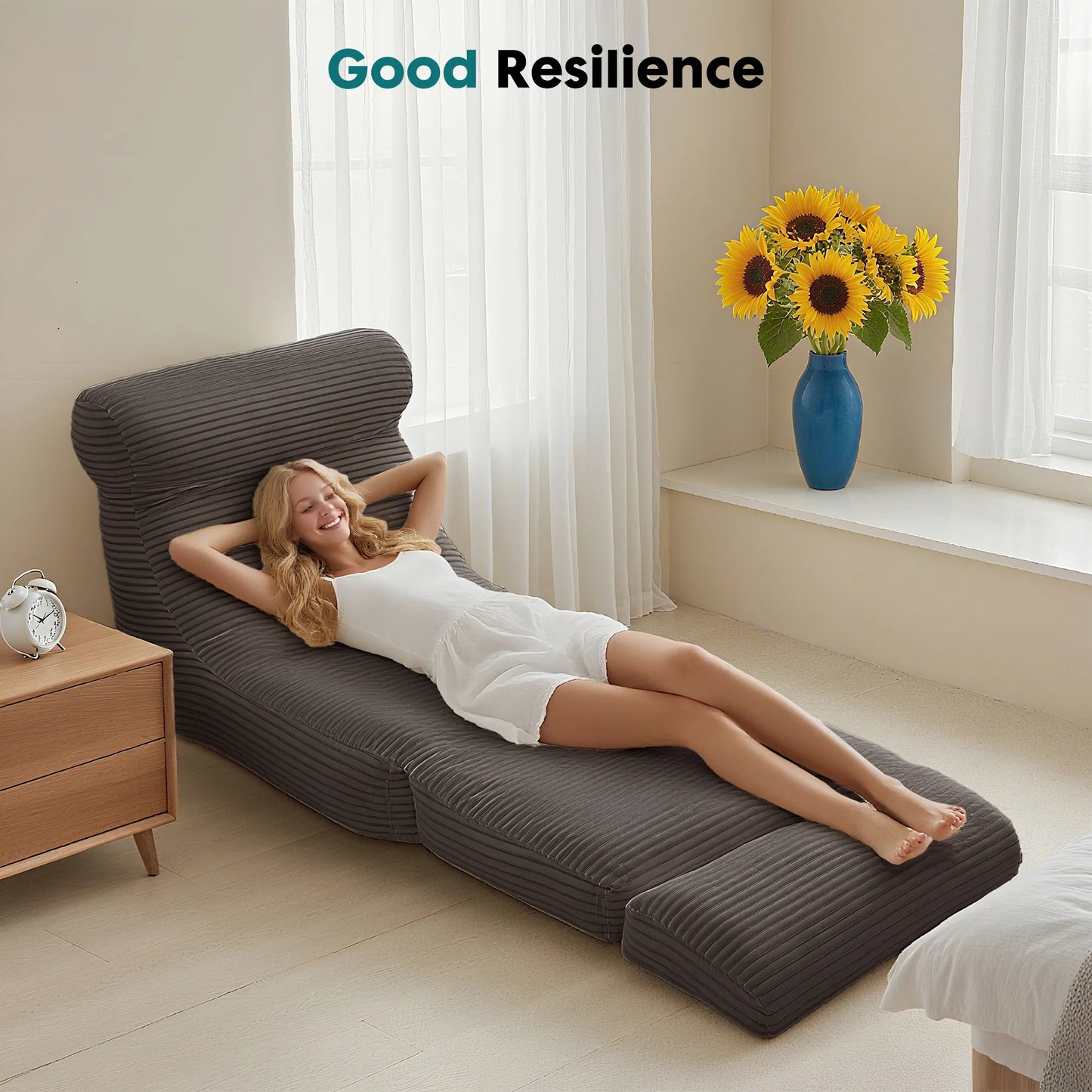 JHK Ergonomic Folding Sofa Bed With Back Lumbar Support Corduroy
