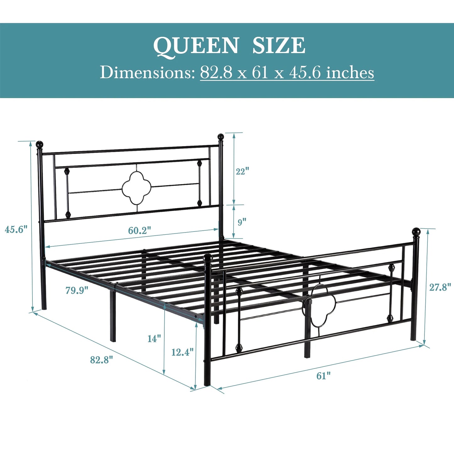 Hoomic Metal Platform Bed Frame Victorian Style Wrought Iron Headboard