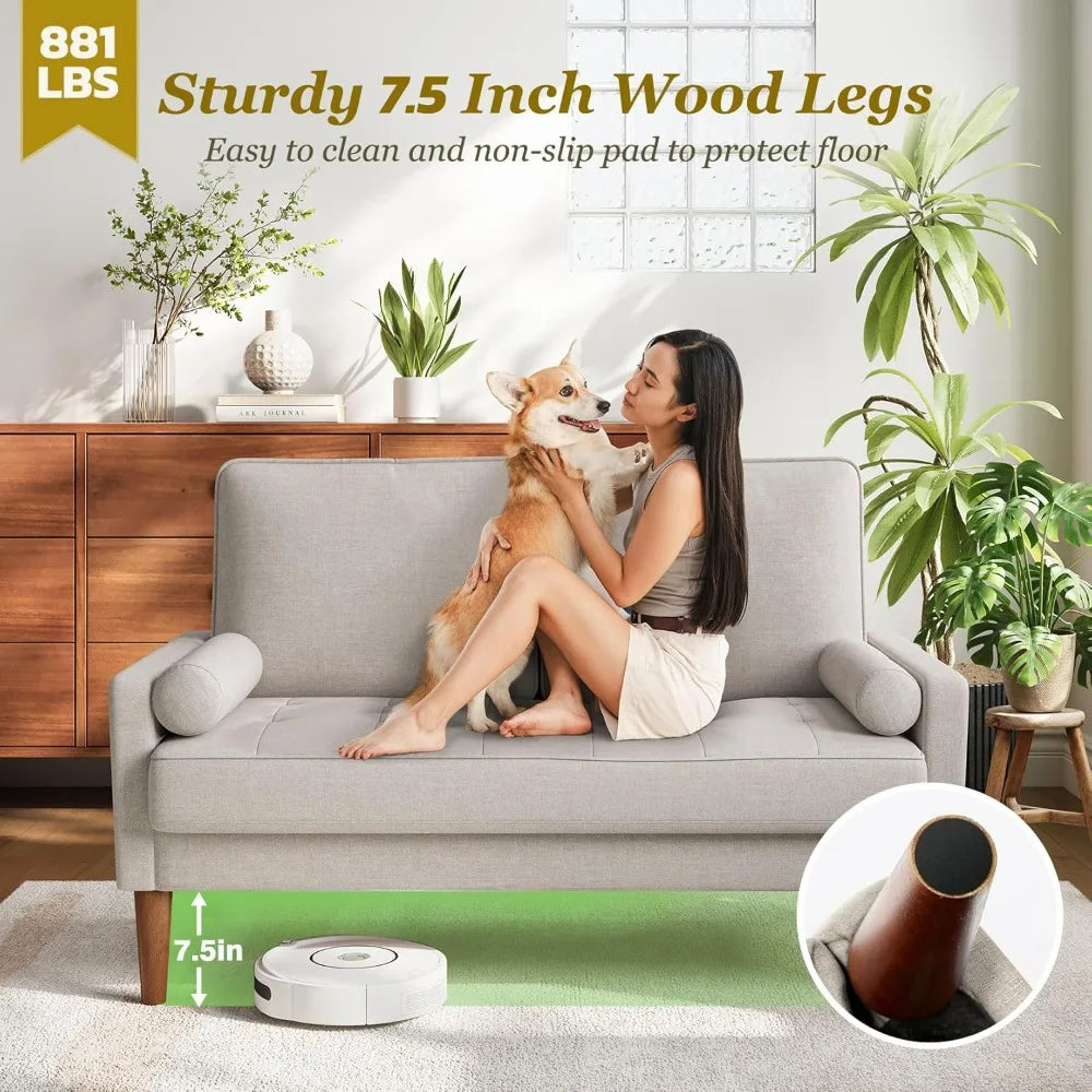 Mid Century Modern Loveseat Sofa With Wood Legs For Apartment