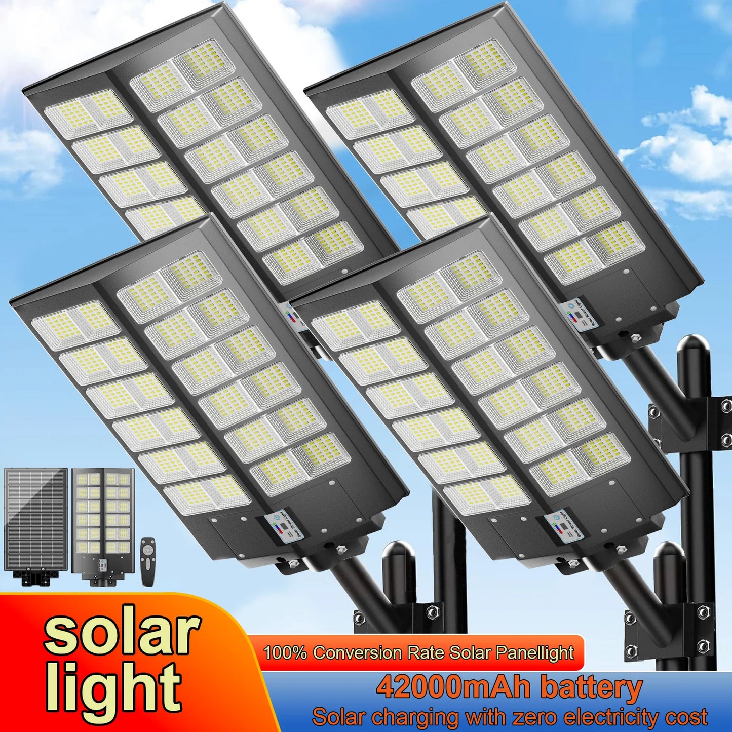 4 Pack Outdoor Solar Street Lights Waterproof Motion Sensor Dimmable