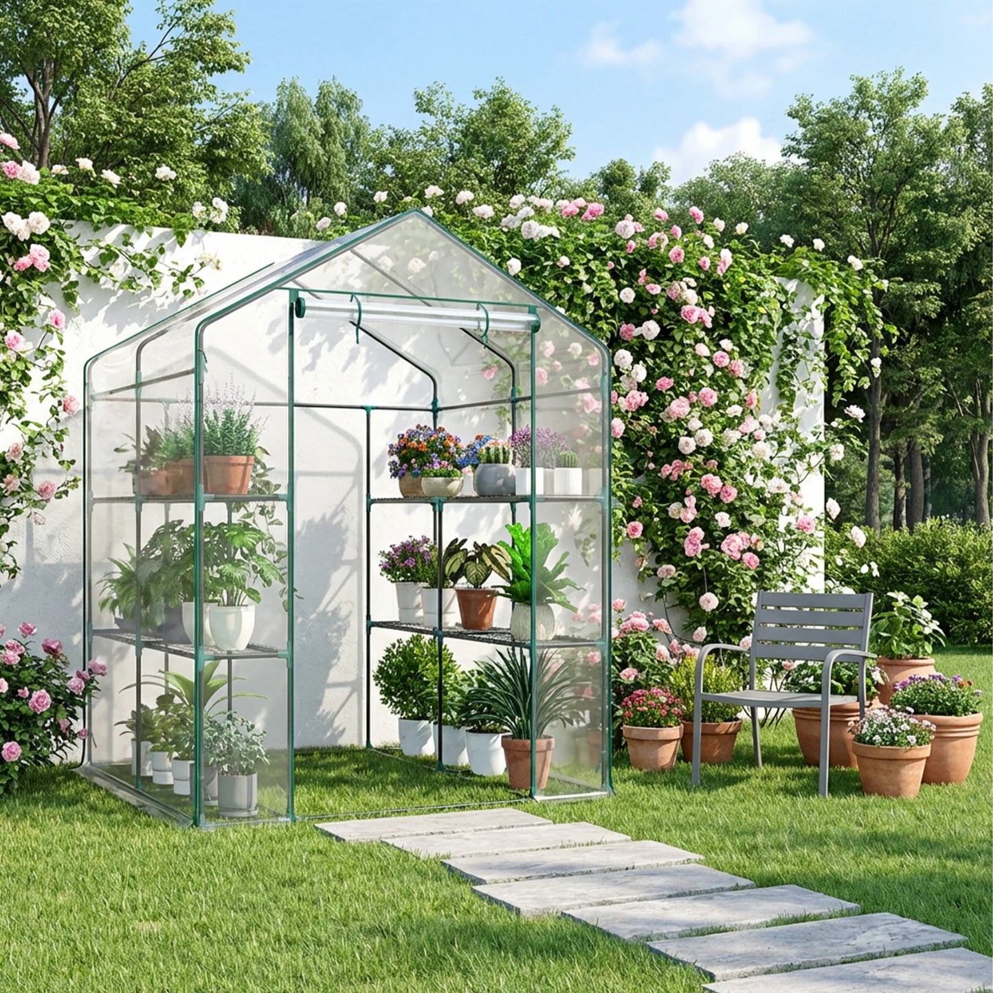 Walk-In Greenhouse With Shelves For Indoor And Outdoor Gardening