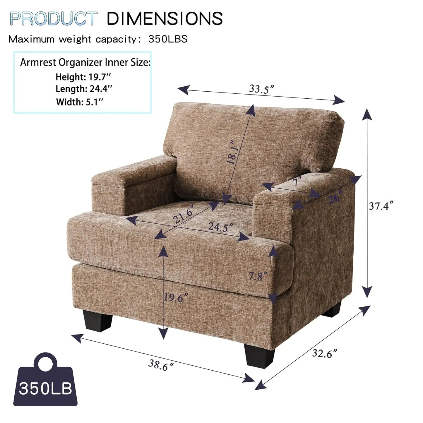 Accent Chair With Armrest Organizer Upholstered Mid Century Living Room