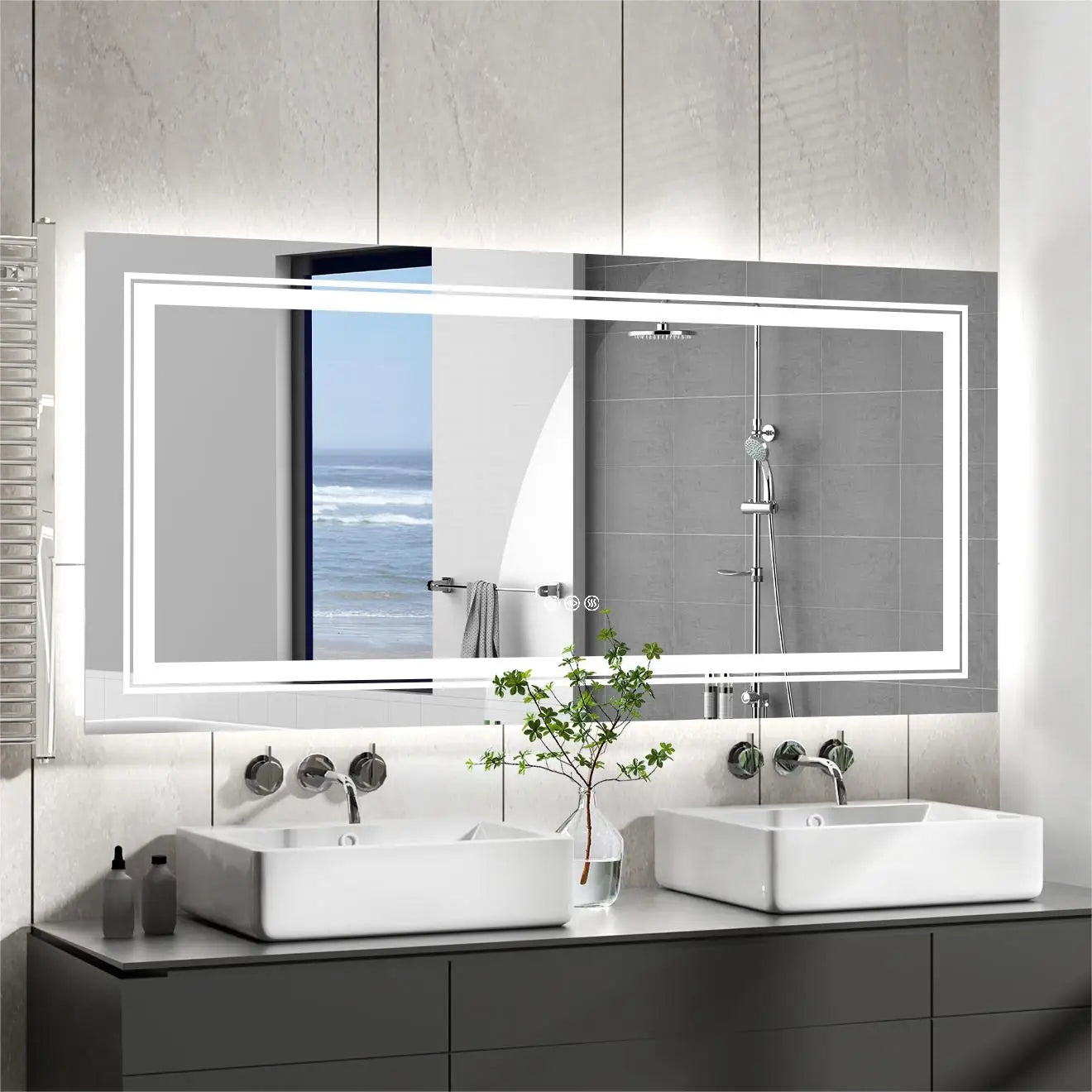 Illuminated LED Bathroom Mirror Wall Mounted Front And Backlit Lights
