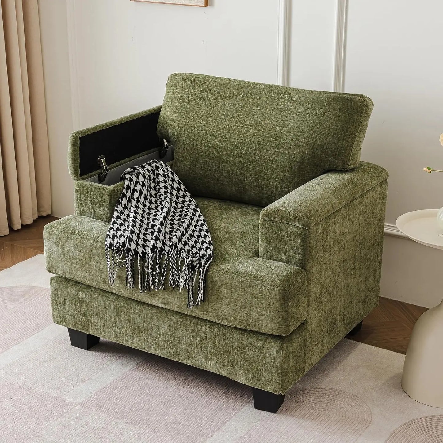 Accent Chair With Armrest Organizer Upholstered Mid Century Living Room