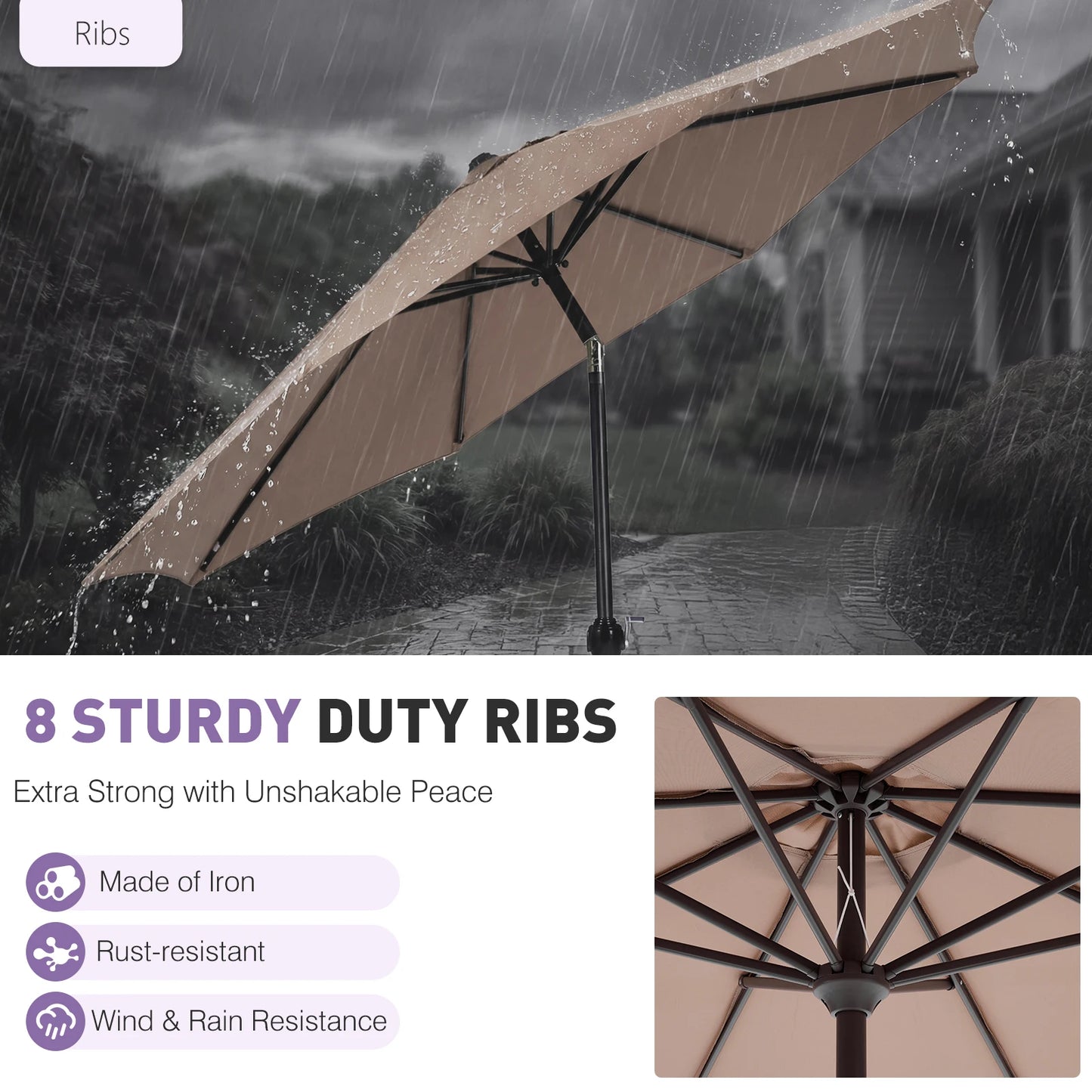 JHK Patio Umbrella With Tilt And Crank Waterproof Outdoor