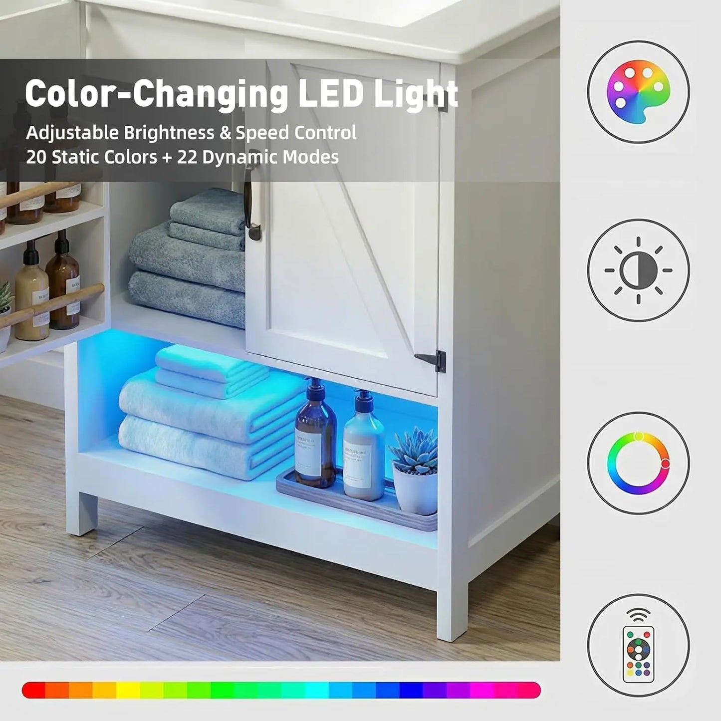 Freestanding Bathroom Vanity With Sink And RGB LED Lighting