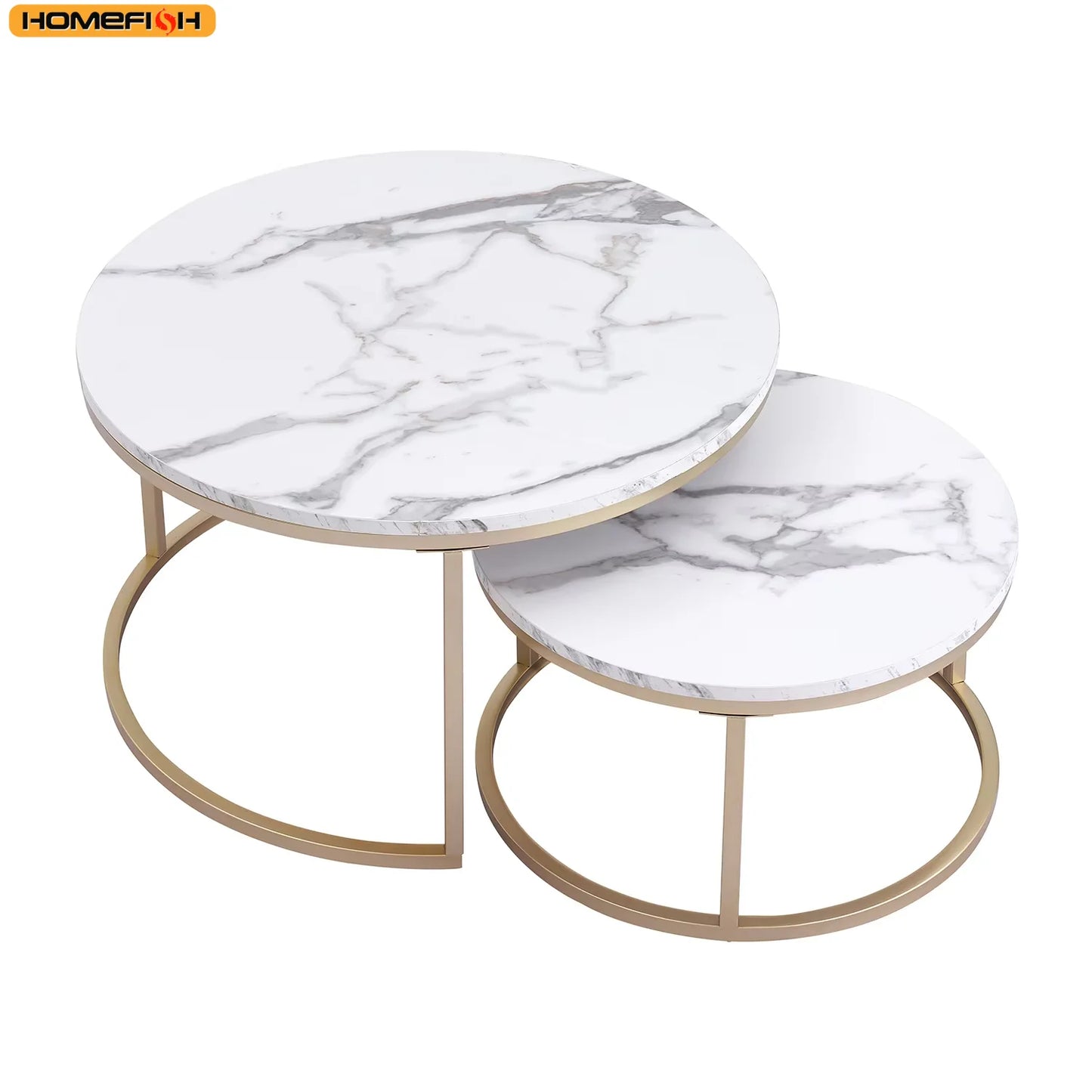 Round Coffee Table Two Pack Nordic Marble Glass Living Room Side Tables