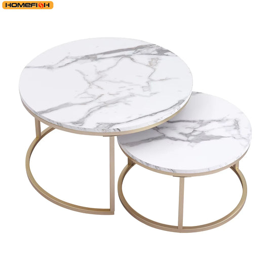 Round Coffee Table Two Pack Nordic Marble Glass Living Room Side Tables