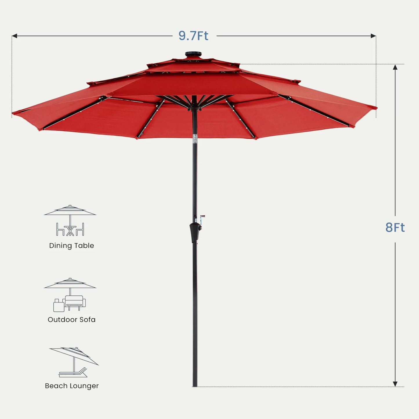 Solar LED Patio Umbrella With Tilt And Crank Lift 32 LED Lights UV Resistant