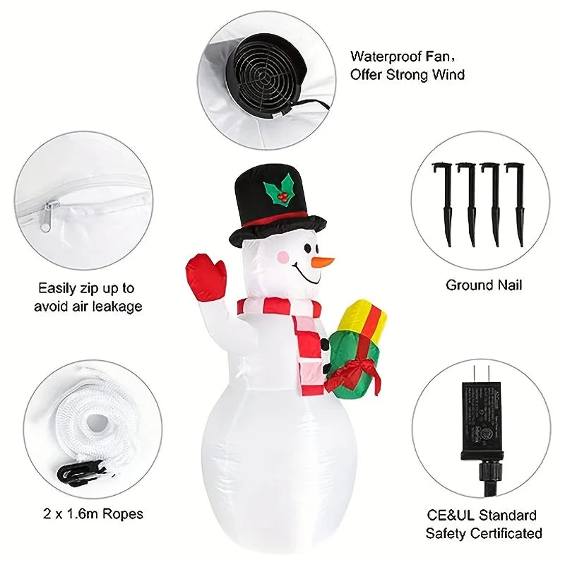 5FT Christmas Inflatable Snowman Model Decor Built-in LED Light Glowing Xmas Blow Up Snowman Garden Yard Party Holiday Ornament