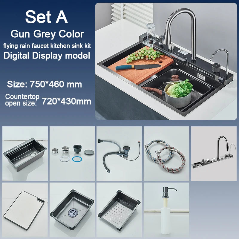 Rozin Stainless Steel Kitchen Sink With Digital Display And Faucet