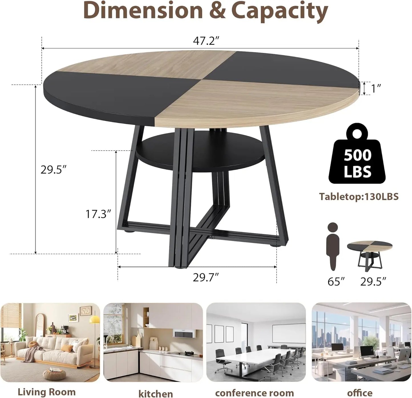 Studyset Round Farmhouse Kitchen Dining Table With Storage