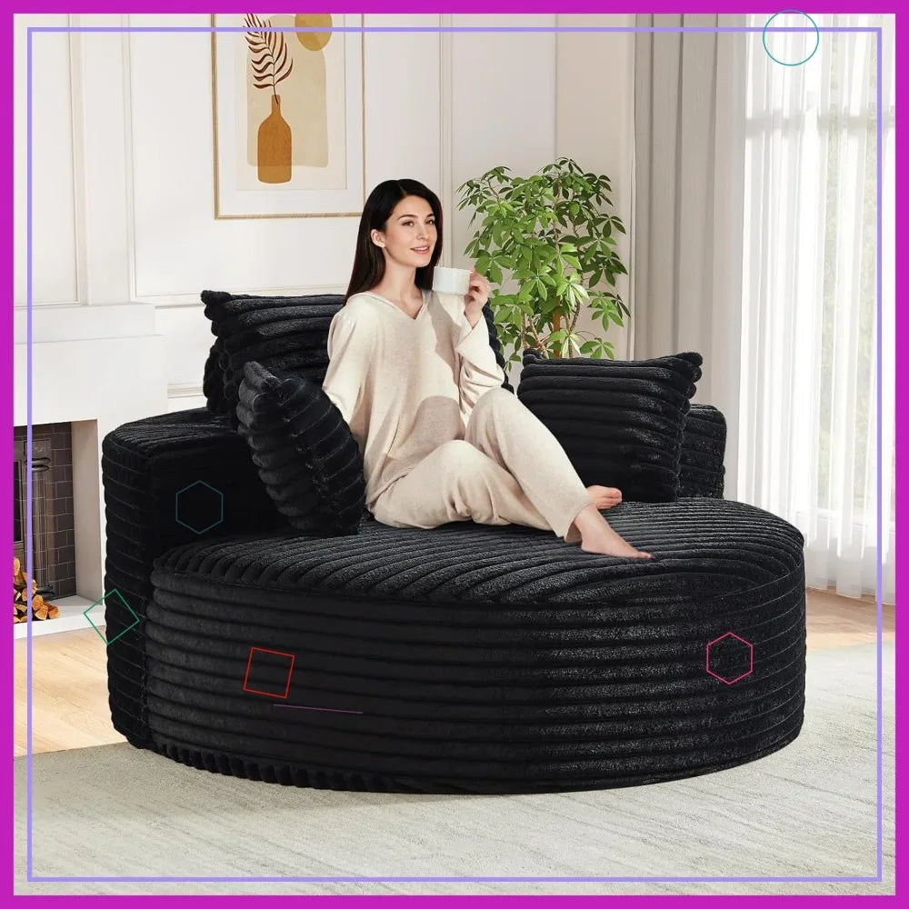 Corduroy Round Chaise Lounge Chair With Deep Seat Cloud Sofa For Living Room