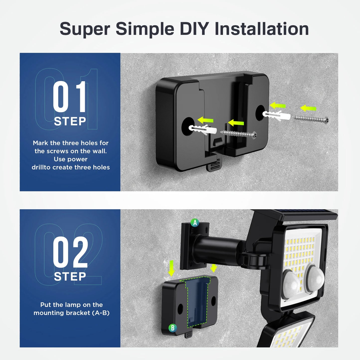 SZRSTH Solar Outdoor Lights 3000LM LED Motion Sensor Security Flood