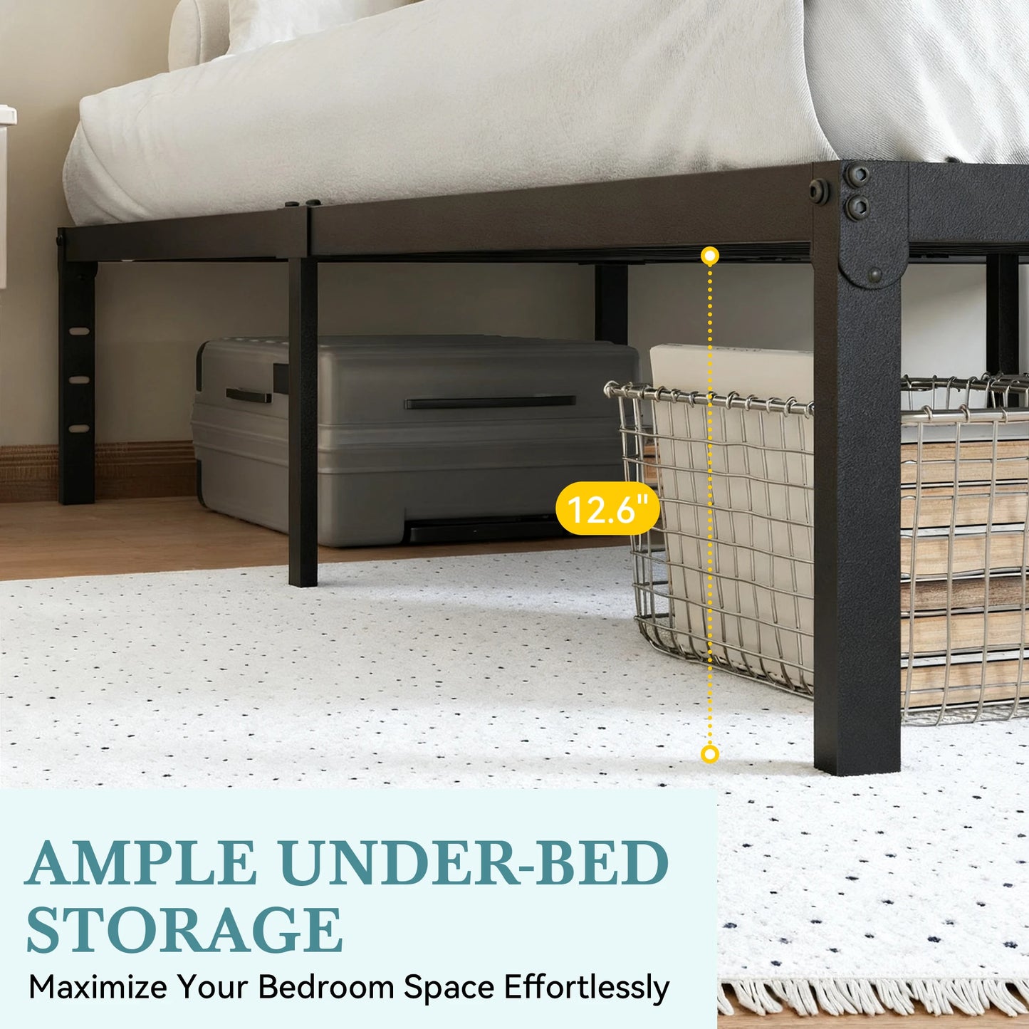 HOOMIC Heavy Duty Metal Bed Frame With Under Bed Storage Easy Assembly