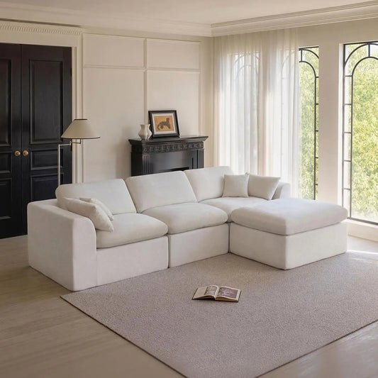 L Shaped Cloud Sectional Sofa With Ottoman Convertible Modular