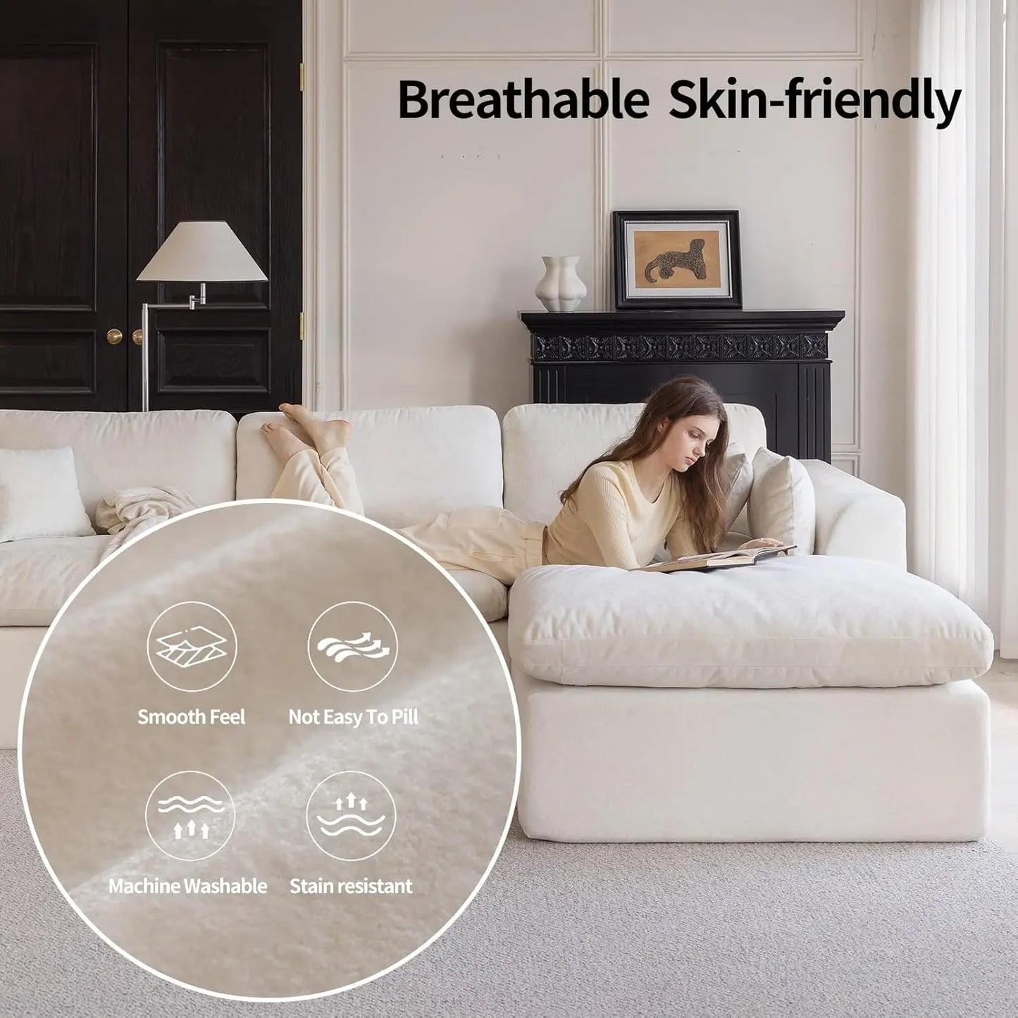 L Shaped Cloud Sectional Sofa With Ottoman Convertible Modular