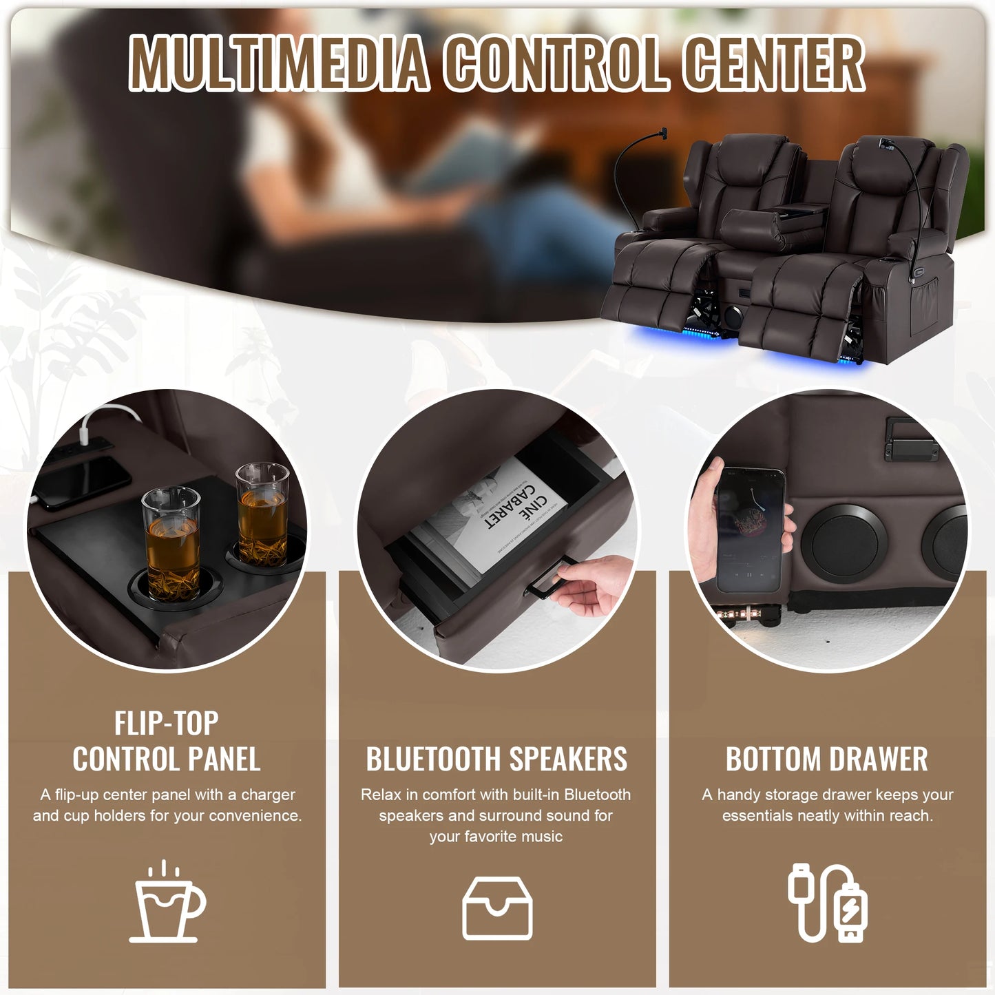 Redlife Loveseat Electric Recliner Sofa Dual Motor Massage For Seniors