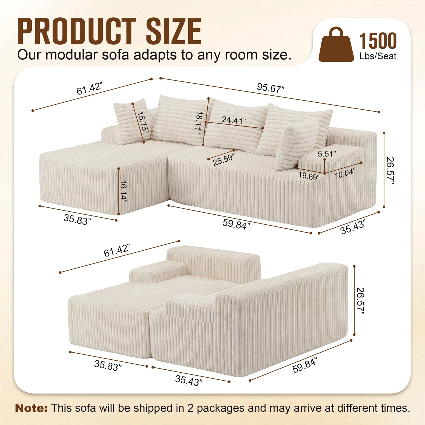 Redlife L Shape Corduroy Sectional Sofa Cloud Like Couch No Assembly Required