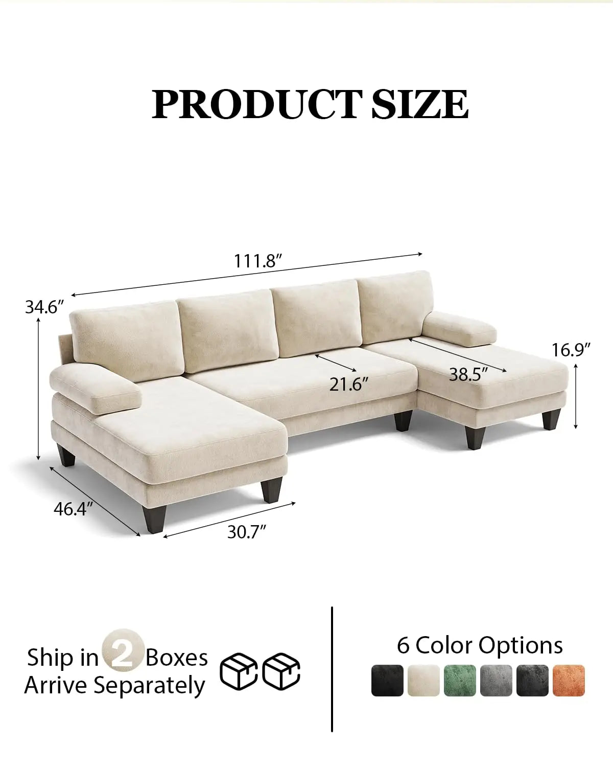 U Shaped Sectional Couch for Living Room Modern Chenille Sofa