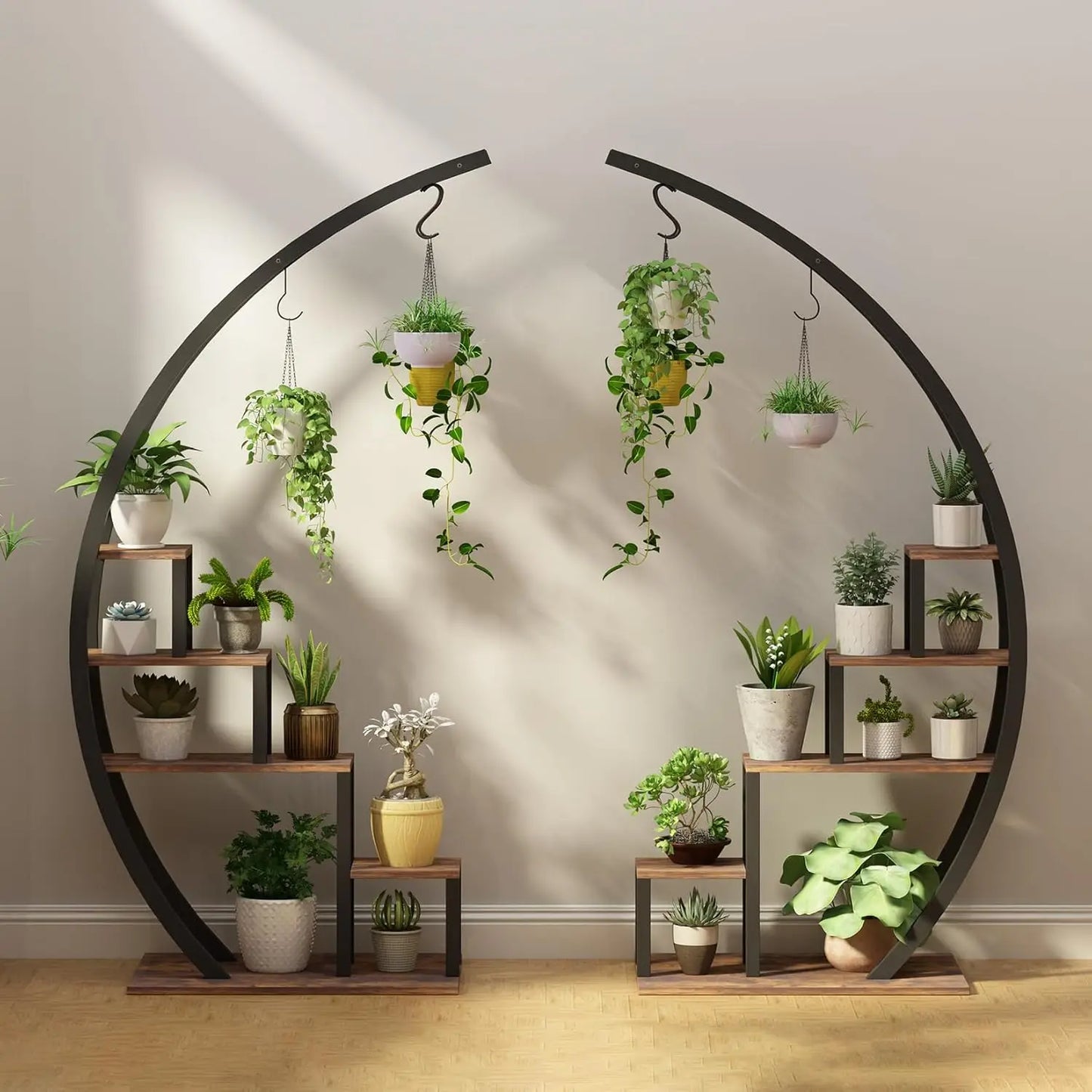 TWISTER.CK Two Pack 5 Tier Metal Plant Stand Half Moon Indoor Plant Rack