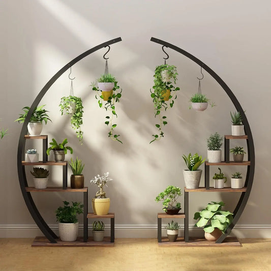 TWISTER.CK Two Pack 5 Tier Metal Plant Stand Half Moon Indoor Plant Rack