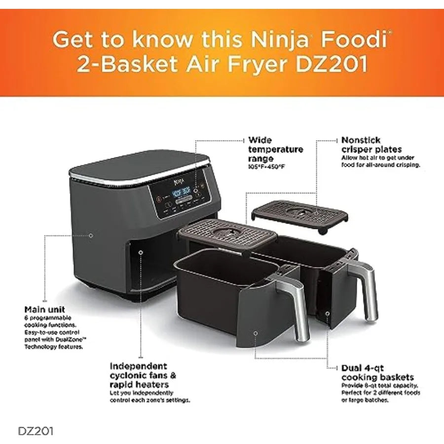 XMSJ 6-In-1 DualZone Air Fryer With Two Baskets For Dishes