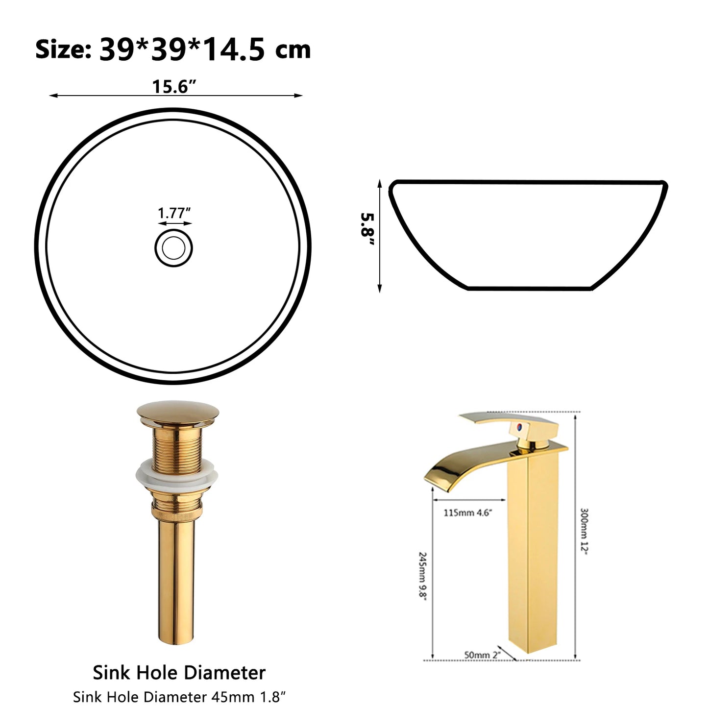MEKKHALA Ceramic Vessel Sink With Faucet