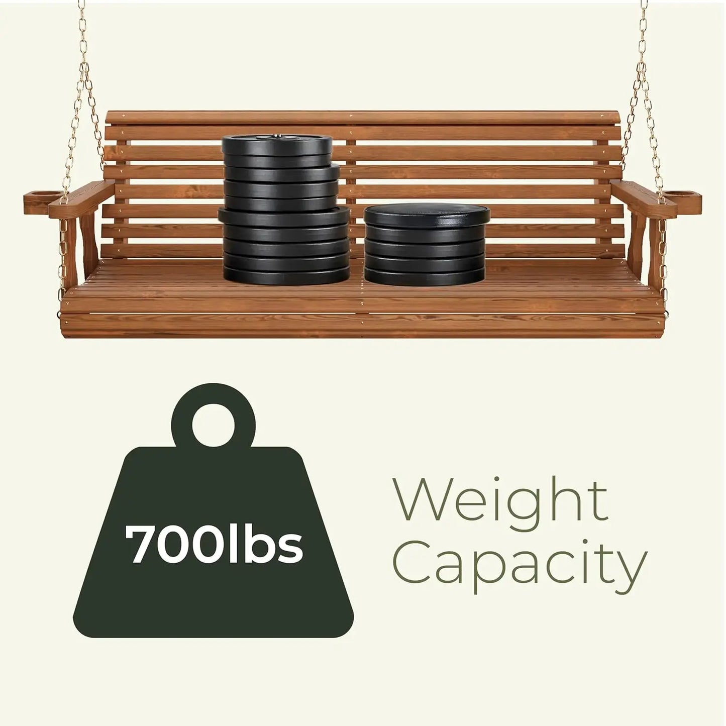 Heavy Duty Rollback Porch Swing Outdoor Wooden With Chains