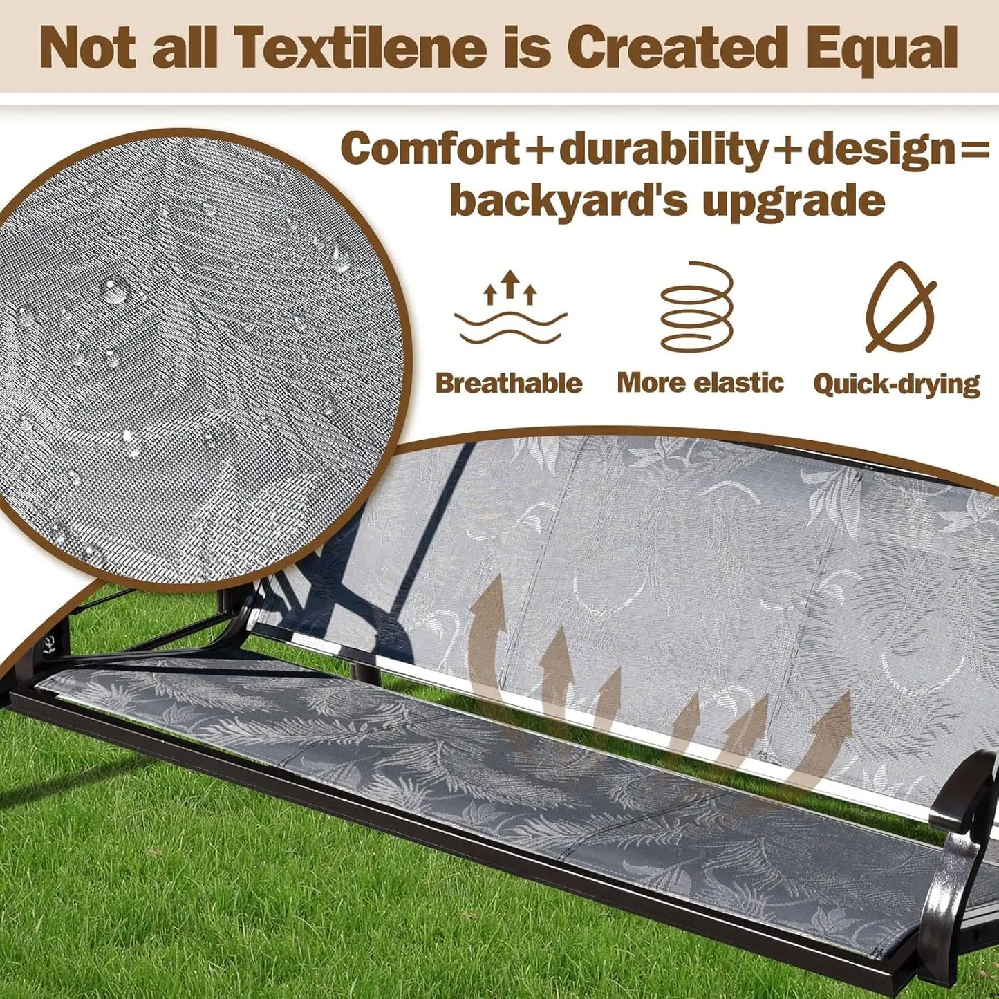 3 Seat Patio Swing Chair With Adjustable Canopy Textilene