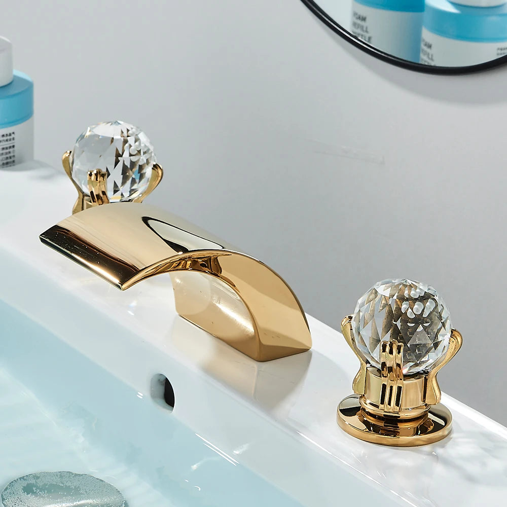 Quyanre LED Widespread Bathroom Faucet Waterfall Lavatory Tap Single Handle