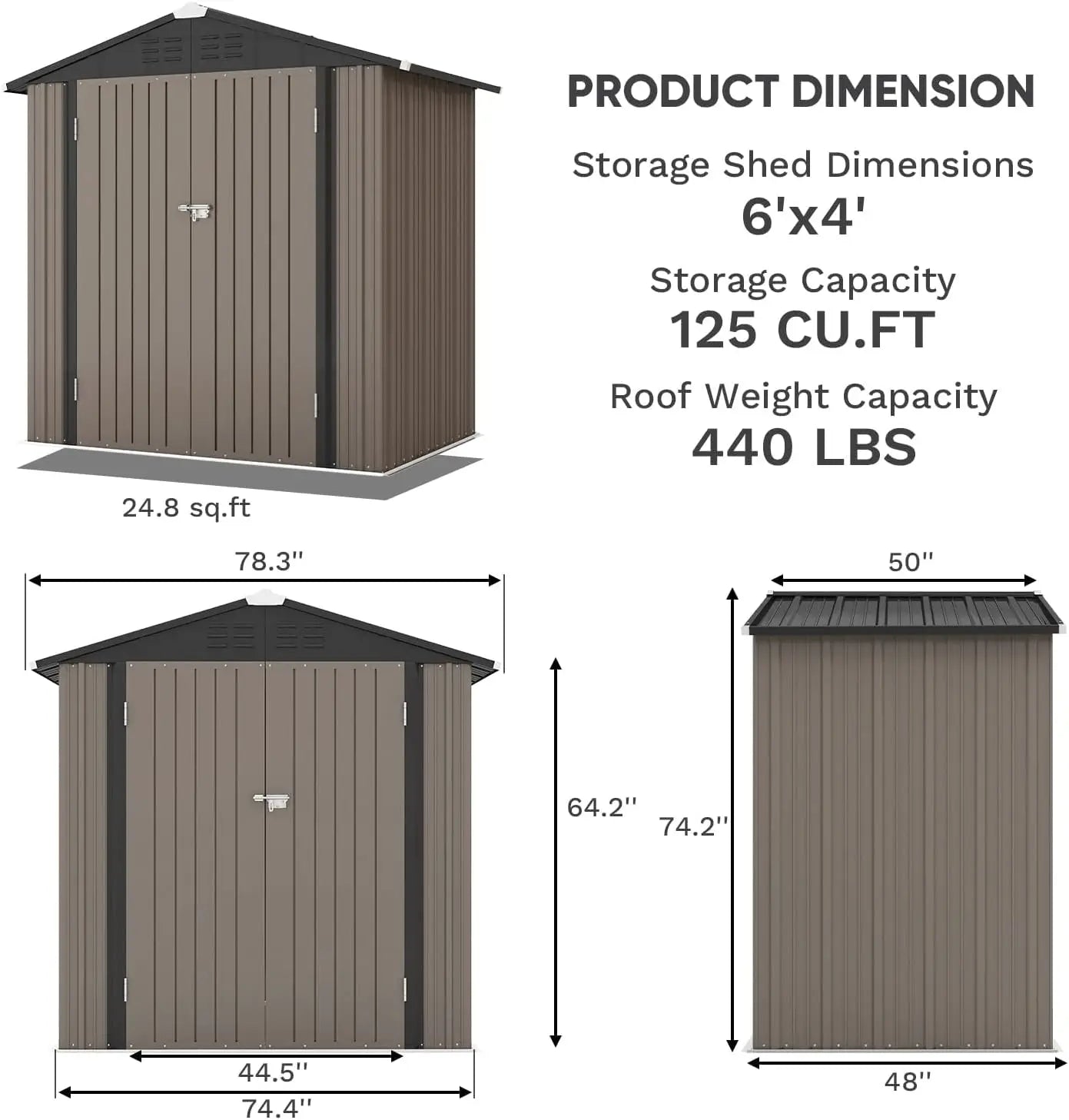 Outdoor Storage Shed With Sloping Roof And Double Lockable Door