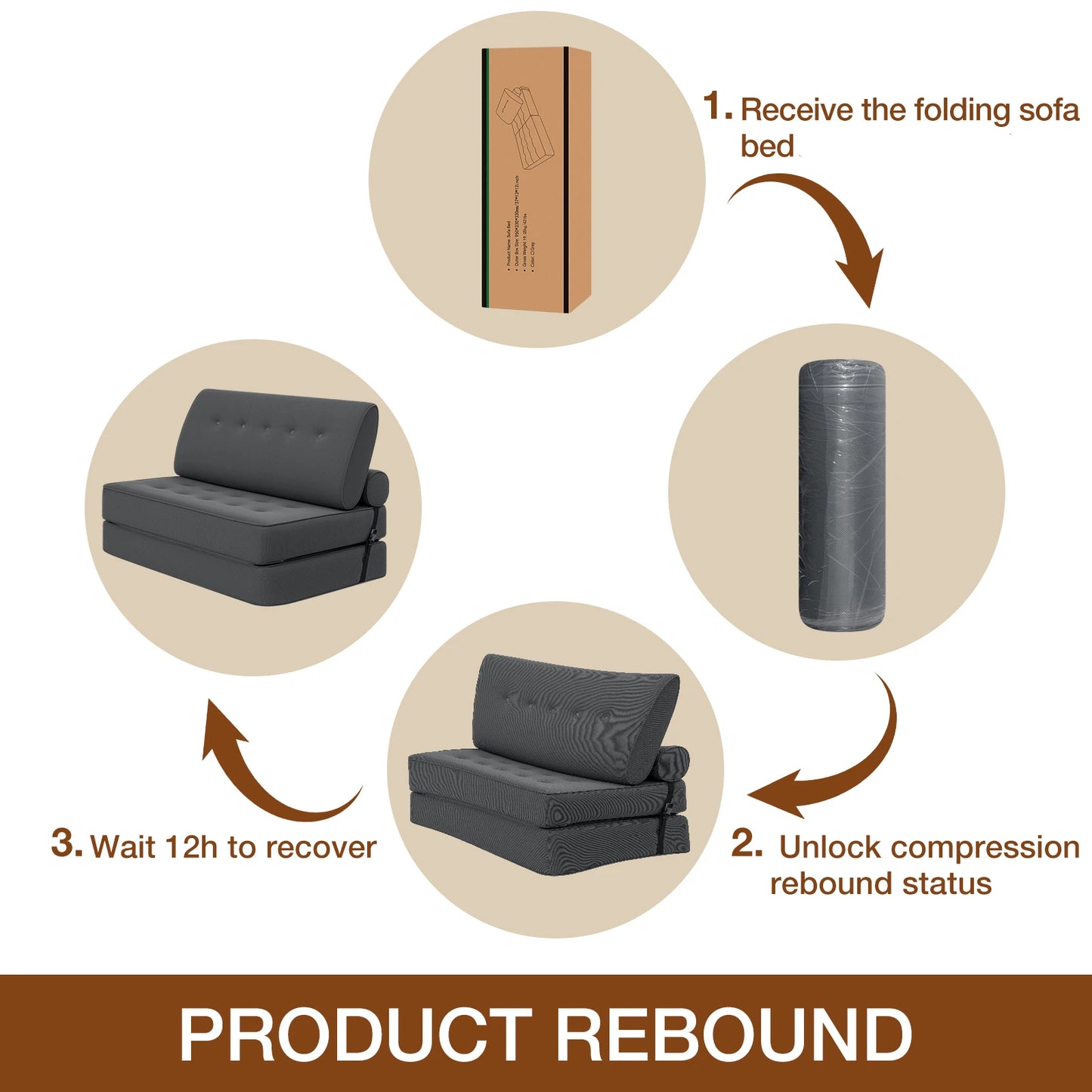 Folding Sofa Bed With Back Support Pillows For Living Room