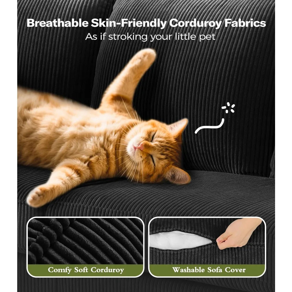 Corduroy Sofa No Tool Assembly For Easy Living Room