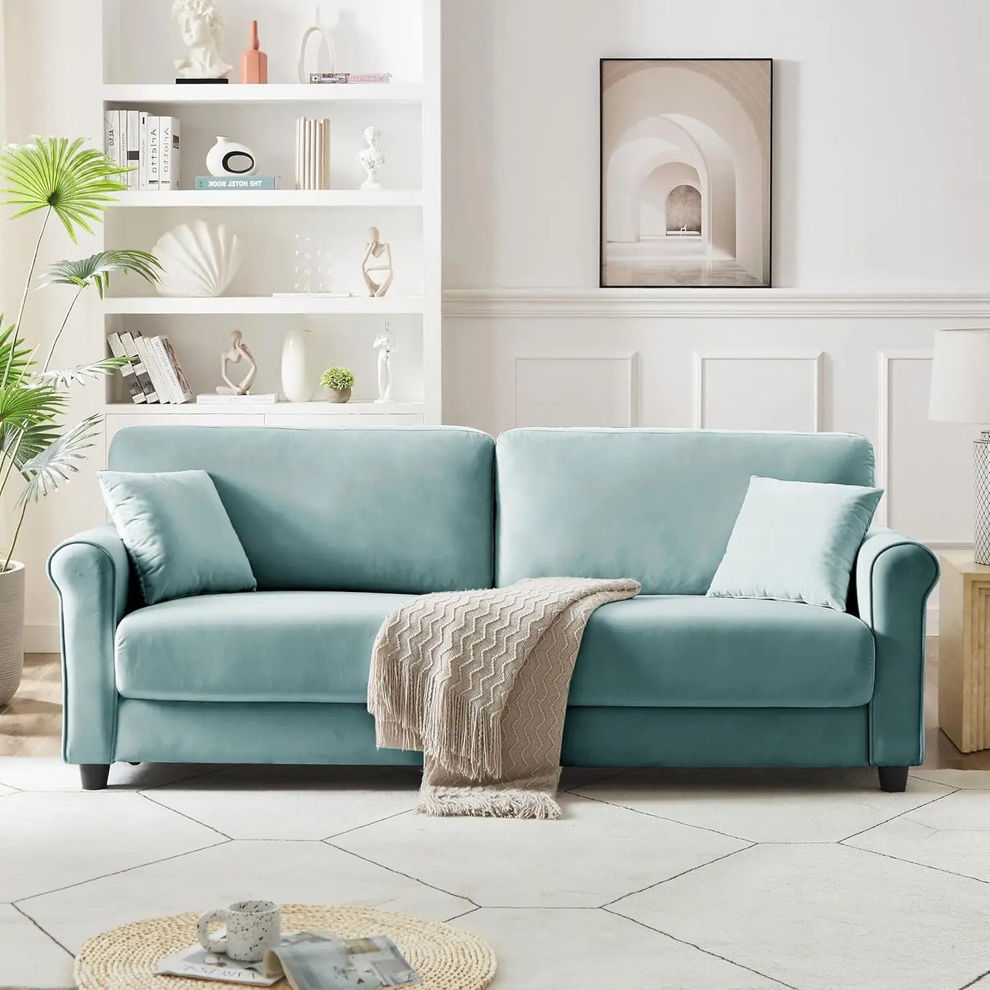 Xiaolang Modern Velvet L Shaped Loveseat Sofa for Living Room