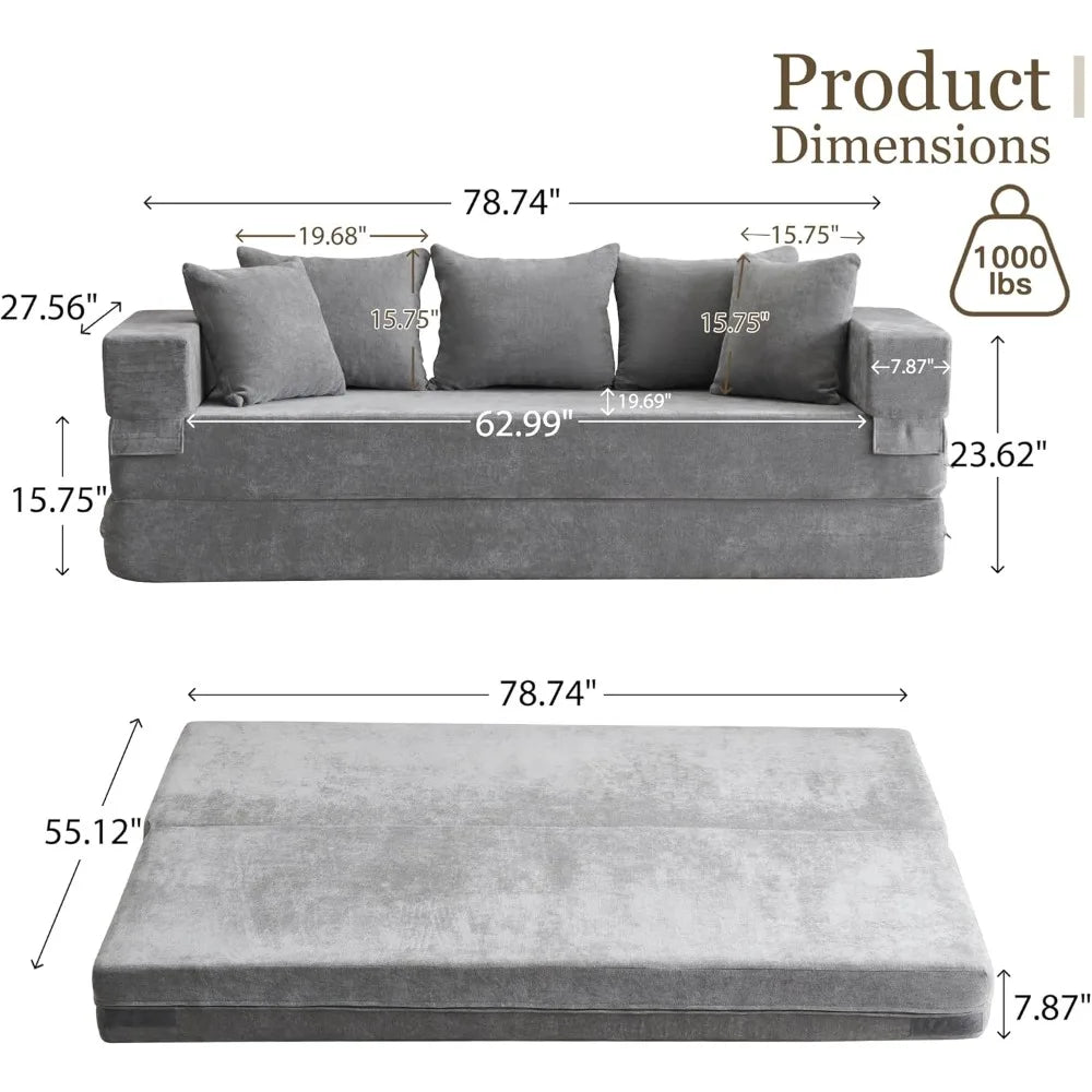 4-In-1 Convertible Sofa Bed Chenille Sleeper Couch With Armrest