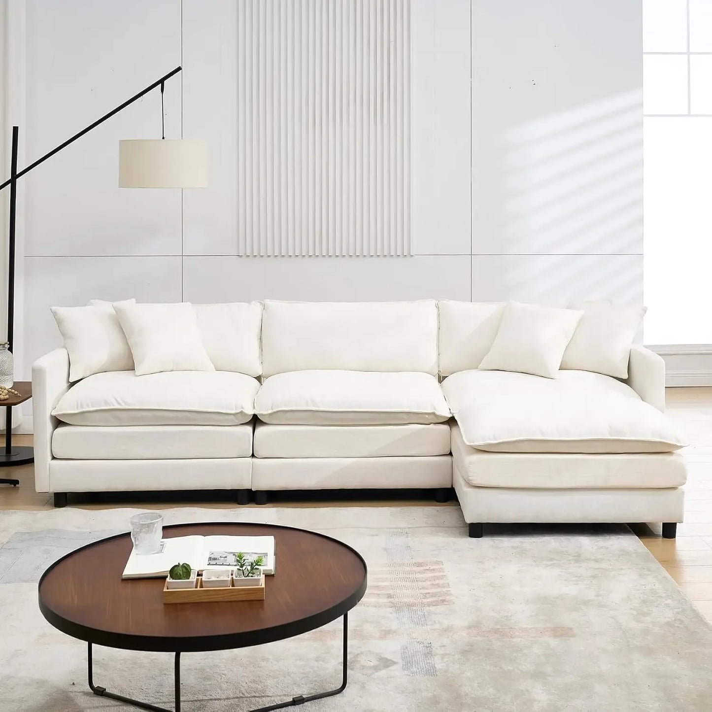 108" Cloud Sectional Couches for Living Room,Convertible L-Shape Couch with Ottoman,3 Seater Modular Sectional Sofa, Customized