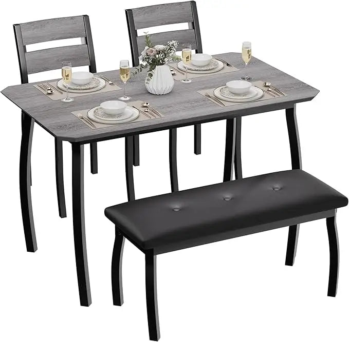 HiMISS Dining Table Set With Chamfer Wood And Metal Legs