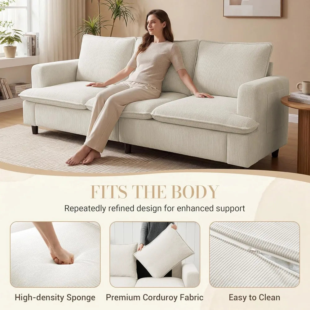 Corduroy 3 Seater Sofa Couch Deep Seat Modern Living Room