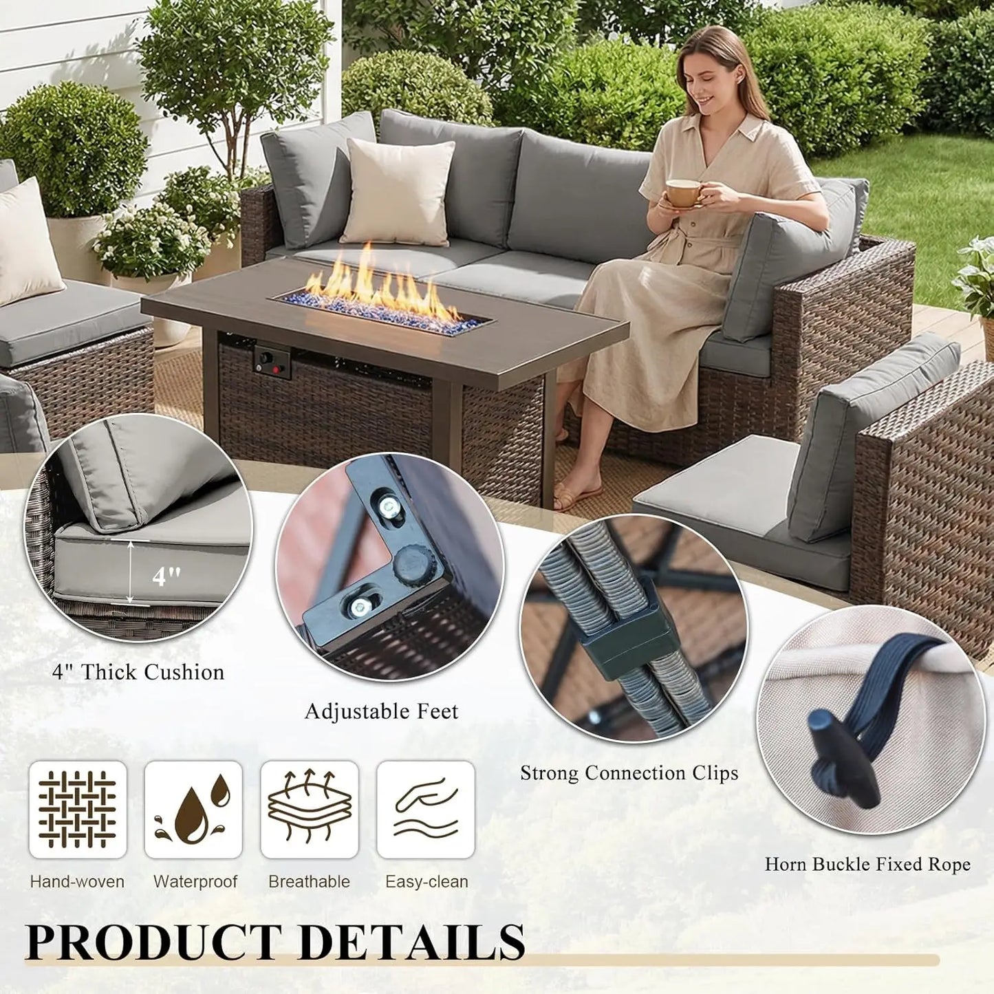 Outdoor Patio Furniture Set With Fire Pit Table And Sectional